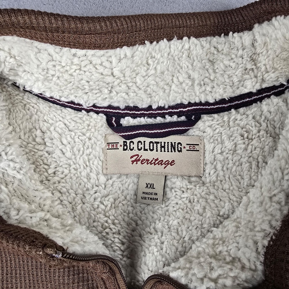 BC Clothing Heritage Sweater Mens 2XL Brown Waffle Knit Sherpa Lined Quarter Zip - Picture 3 of 14